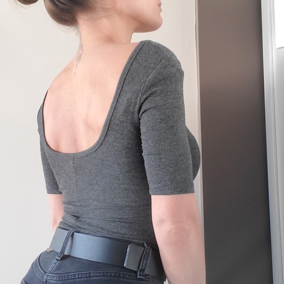 Grey short sleeve boat neck bodysuit - Picture 4 of 4